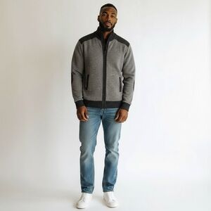 Men's Stylish Gray and Black Zip-Up Sweater